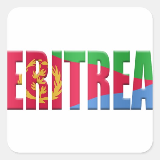 Eritrese vlag woord bedekt met de kleuren van de vierkante sticker (Voorkant)