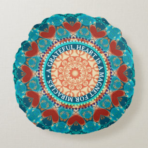 Erkenbare Dankbaarheid Aqua Teal Mandala Aanpasbar Rond Kussen