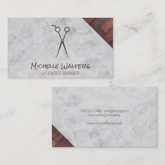 Erkend kapster | Schaar | Marmer & Hout Visitekaartje (Voorkant / Achterkant)