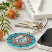Erkenntelijkheid Aqua Teal Mandala Aangepaste Woor Sleutelhanger (Voorkant Rechts)