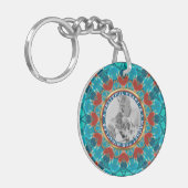 Erkenntelijkheid Aqua Teal Mandala Aangepaste Woor Sleutelhanger (Voorkant Links)