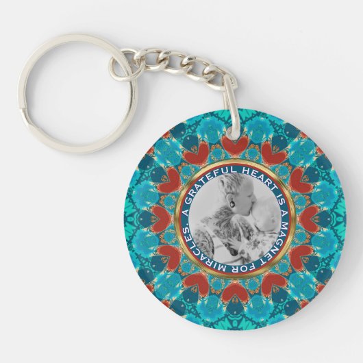Erkenntelijkheid Aqua Teal Mandala Aangepaste Woor Sleutelhanger (Voorkant)