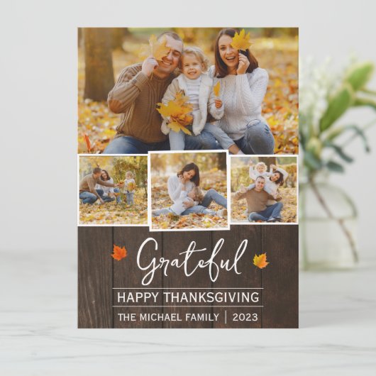 erkentelijk | Eenvoudig gelukkig thanksgiving Fami Feestdagenkaart (Staand voorkant)