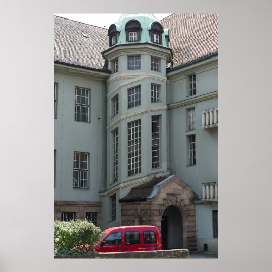 Erlangen Architectuur met een rood voertuig Poster (Voorkant)