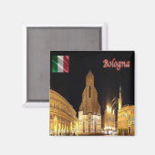 ERM001 BOLOGNA bij Nacht, Italië, Koelkast Magneet (Voorkant / Achterkant)