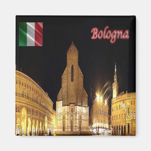 ERM001 BOLOGNA bij Nacht, Italië, Koelkast Magneet (Voorkant)