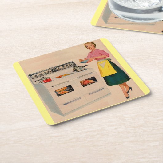 Erma en haar ovenoven met dubbele schuur kartonnen onderzetters (Schuin)