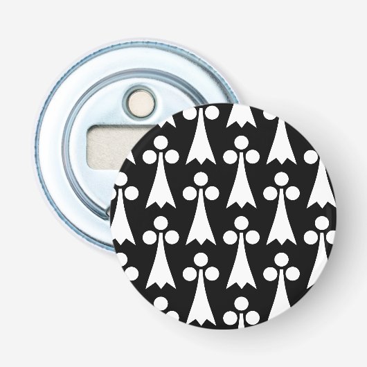Ermine Pattern, Middeleeuws Patroon, Wit op Zwart Button Flesopener (Voorkant)