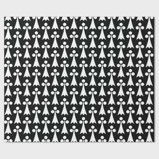 Ermine Pattern, Middeleeuws Patroon, Wit op Zwart Cadeaupapier (Vlak)