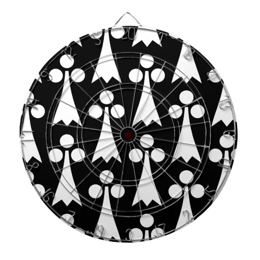 Ermine Pattern, Middeleeuws Patroon, Wit op Zwart Dartbord (Voorkant)