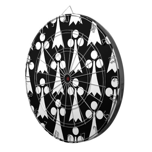 Ermine Pattern, Middeleeuws Patroon, Wit op Zwart Dartbord (Voorkant Rechts)