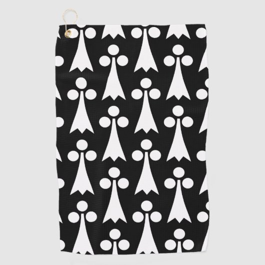 Ermine Pattern, Middeleeuws Patroon, Wit op Zwart Golfhanddoek (Voorkant)