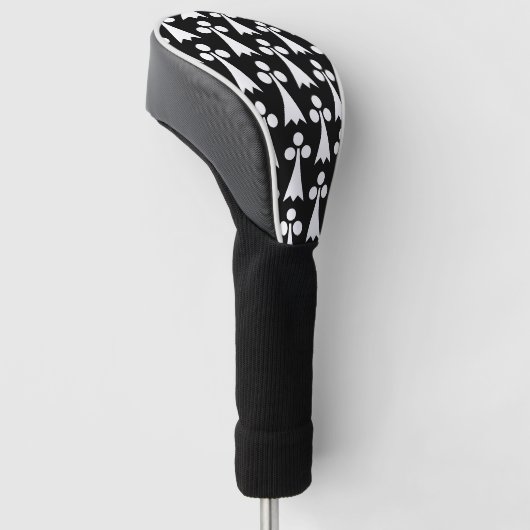 Ermine Pattern, Middeleeuws Patroon, Wit op Zwart Golfheadcover (Schuin)