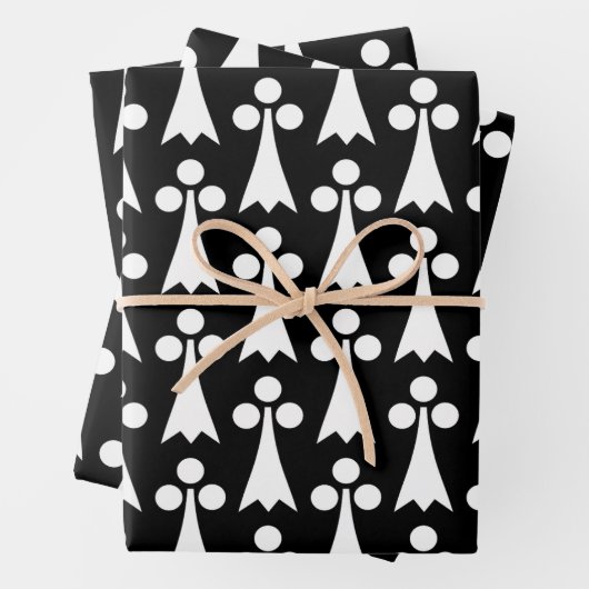 Ermine Pattern, Middeleeuws Patroon, Wit op Zwart Inpakpapier Vel (In situ)