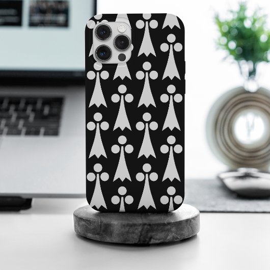 Ermine Pattern, Middeleeuws Patroon, Wit op Zwart iPhone Hoesje