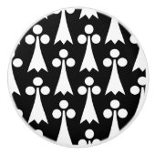 Ermine Pattern, Middeleeuws Patroon, Wit op Zwart Keramische Knop (Voorkant)
