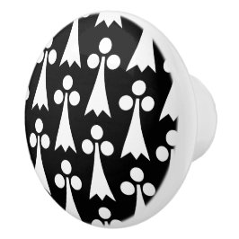 Ermine Pattern, Middeleeuws Patroon, Wit op Zwart Keramische Knop