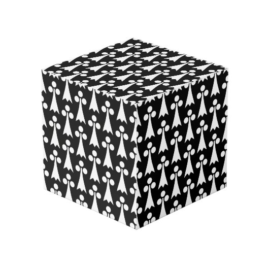 Ermine Pattern, Middeleeuws Patroon, Wit op Zwart Kubus (Voorkant hoekig)