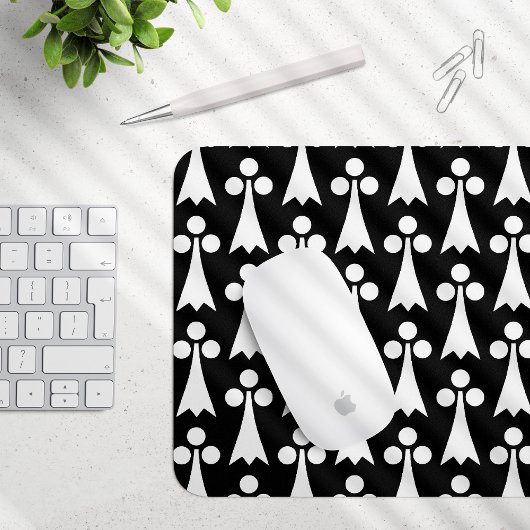 Ermine Pattern, Middeleeuws Patroon, Wit op Zwart Muismat
