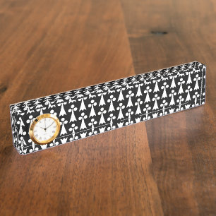 Ermine Pattern, Middeleeuws Patroon, Wit op Zwart Naambordje