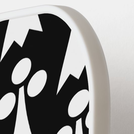 Ermine Pattern, Middeleeuws Patroon, Wit op Zwart Pickleball Paddle (Links Detail)