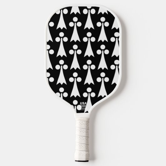 Ermine Pattern, Middeleeuws Patroon, Wit op Zwart Pickleball Paddle (Achterkant)