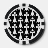 Ermine Pattern, Middeleeuws Patroon, Wit op Zwart Poker Chips (Voorkant)