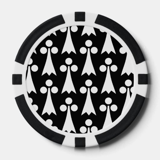 Ermine Pattern, Middeleeuws Patroon, Wit op Zwart Poker Chips (Voorkant)