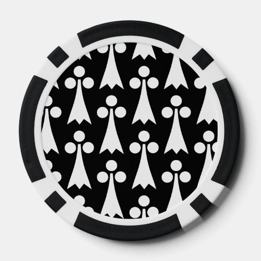 Ermine Pattern, Middeleeuws Patroon, Wit op Zwart Poker Chips (Achterkant)