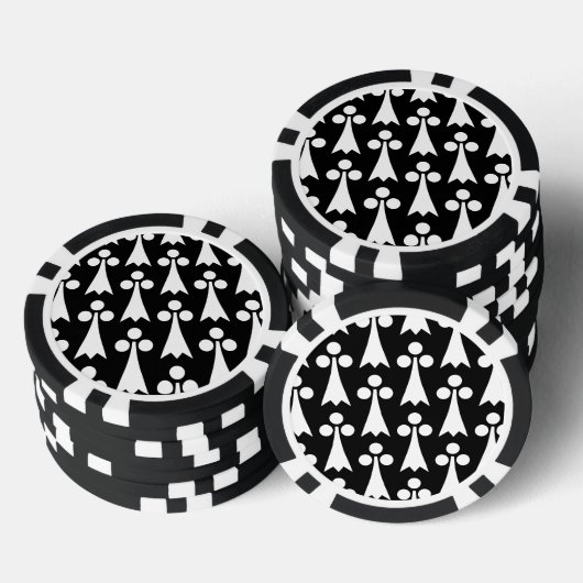 Ermine Pattern, Middeleeuws Patroon, Wit op Zwart Poker Chips (Opstapeling)