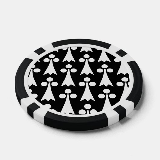 Ermine Pattern, Middeleeuws Patroon, Wit op Zwart Poker Chips (Enkel)