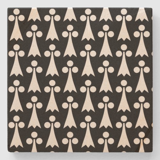 Ermine Pattern, Middeleeuws Patroon, Wit op Zwart Stenen Onderzetter (Voorkant)