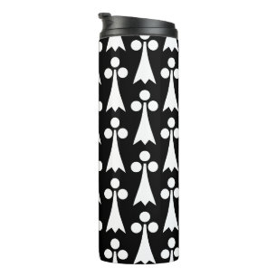 Ermine Pattern, Middeleeuws Patroon, Wit op Zwart Thermosbeker