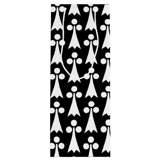 Ermine Pattern, Middeleeuws Patroon, Wit op Zwart Wijn Cadeautas (Achterkant)