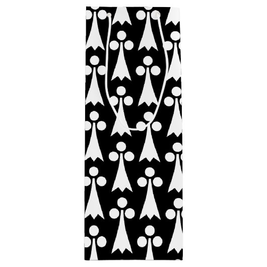 Ermine Pattern, Middeleeuws Patroon, Wit op Zwart Wijn Cadeautas (Voorkant)