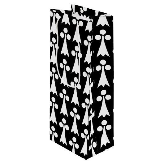 Ermine Pattern, Middeleeuws Patroon, Wit op Zwart Wijn Cadeautas (Voorkant Gekanteld)