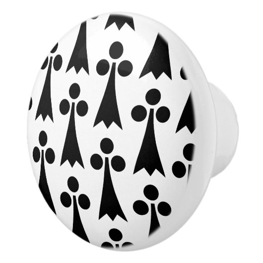 Ermine Pattern, Middeleeuws Patroon, Zwart op Wit Keramische Knop (Rechts)