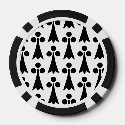 Ermine Pattern, Middeleeuws Patroon, Zwart op Wit Poker Chips (Achterkant)