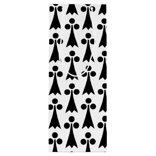 Ermine Pattern, Middeleeuws Patroon, Zwart op Wit Wijn Cadeautas (Achterkant)