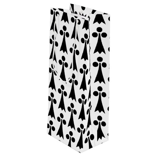 Ermine Pattern, Middeleeuws Patroon, Zwart op Wit Wijn Cadeautas (Achterkant Gekanteld)