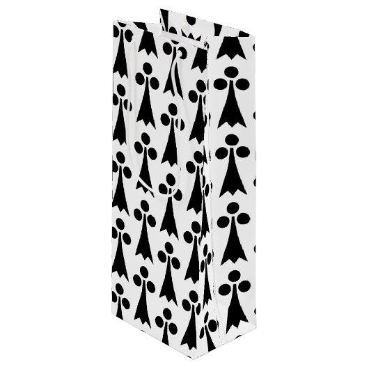 Ermine Pattern, Middeleeuws Patroon, Zwart op Wit Wijn Cadeautas (Voorkant Gekanteld)