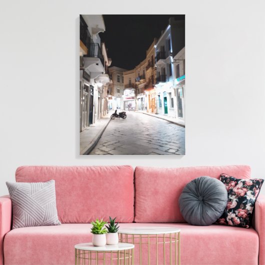 Ermopouli, Syros, winkelstraat 's nachts Canvas Afdruk (Insitu (Woonkamer))