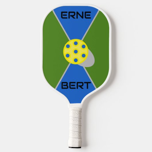 Erne & Bert Geel Bal Groen/Blauw Pickleball Paddle (Achterkant)