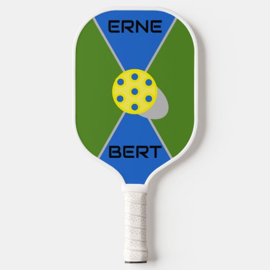 Erne & Bert Geel Bal Groen/Blauw Pickleball Paddle (Voorkant)