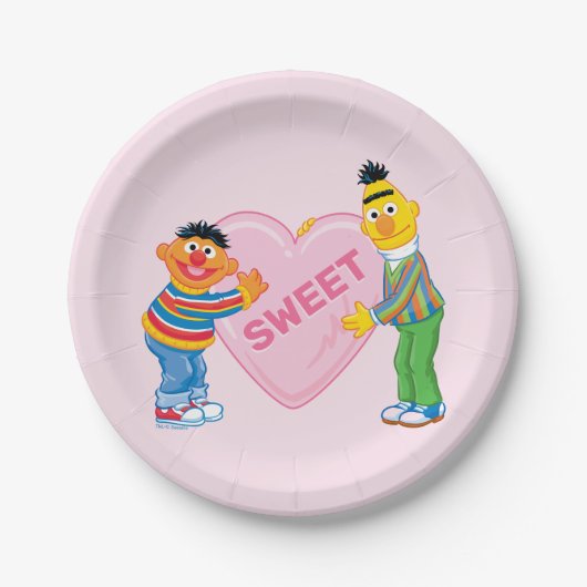 Ernie & Bert Big Valentijns Heart Papieren Bordje (Voorkant)