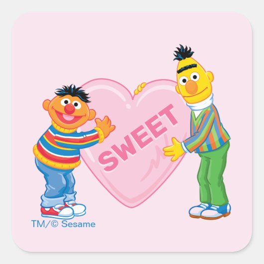 Ernie & Bert Groot Hart voor Valentijn Vierkante Sticker (Voorkant)