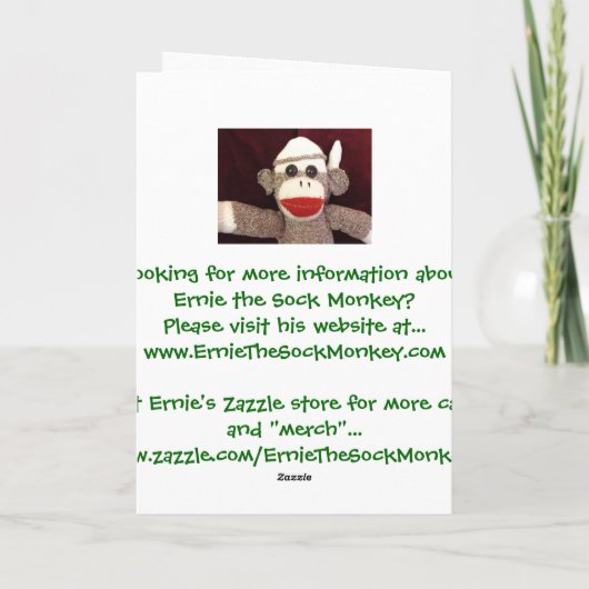 Ernie de Aap van de Sok dankt u kaardt Bedankkaart (Achterkant)