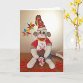 Ernie de Sock Monkey 2e Verjaardag Kaart (Gele Bloem)