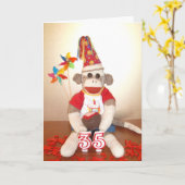 Ernie de Sock Monkey 35ste Verjaardag Kaart (Gele Bloem)