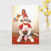 Ernie de Sock Monkey 5e Verjaardag Kaart (Gele Bloem)